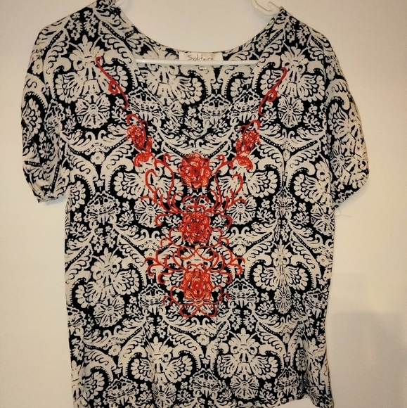 Solitaire (Size S) Multi-Print Embroidered Boho Top - Picture 5 of 6